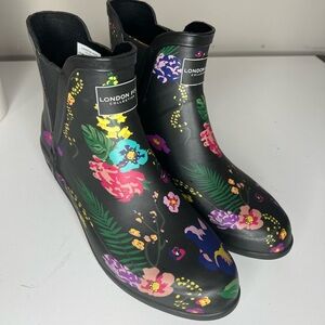London Fog Women's Floral Rain Boots - Black and Multicolor